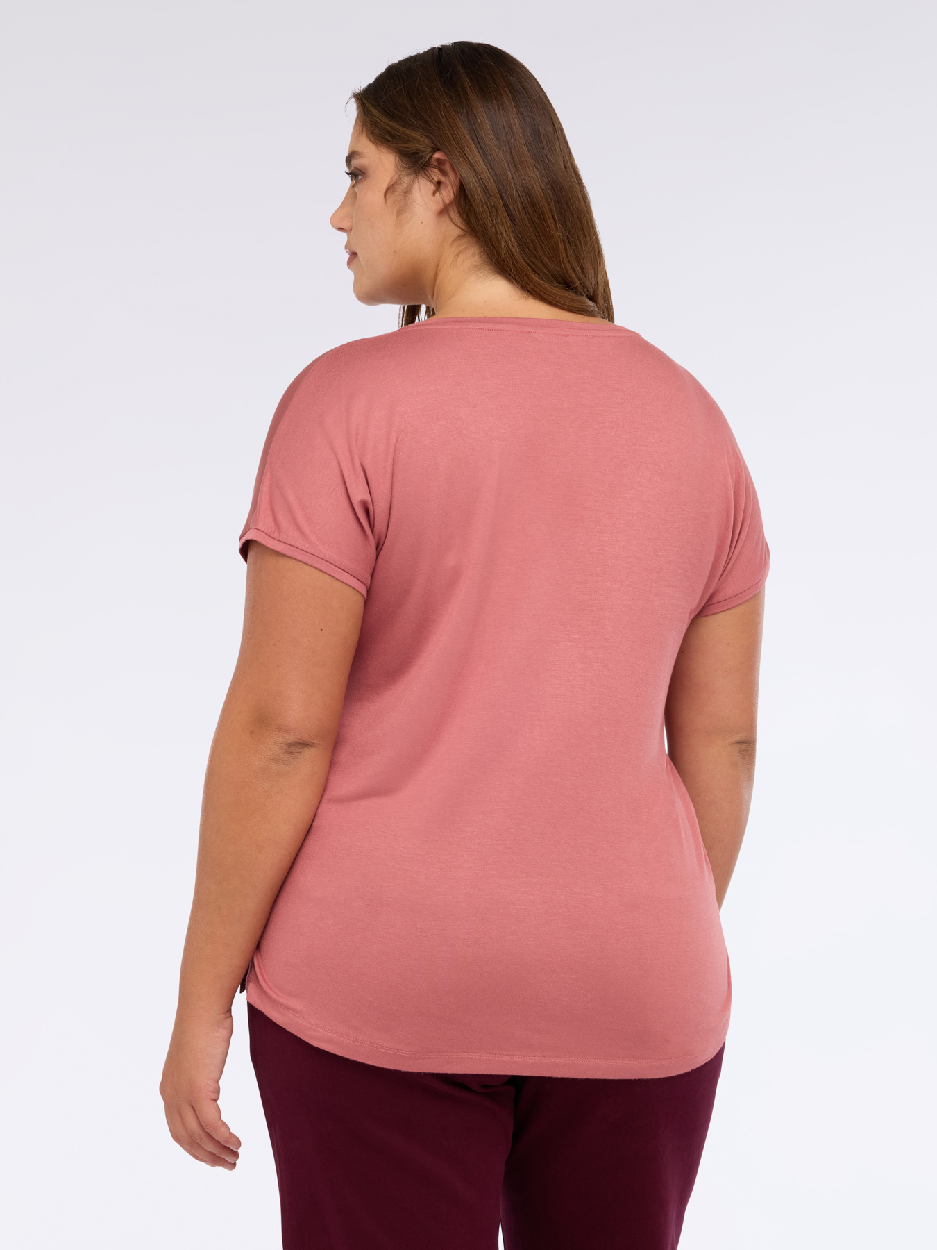 T-shirt bimaterica con scollo a V image number 1