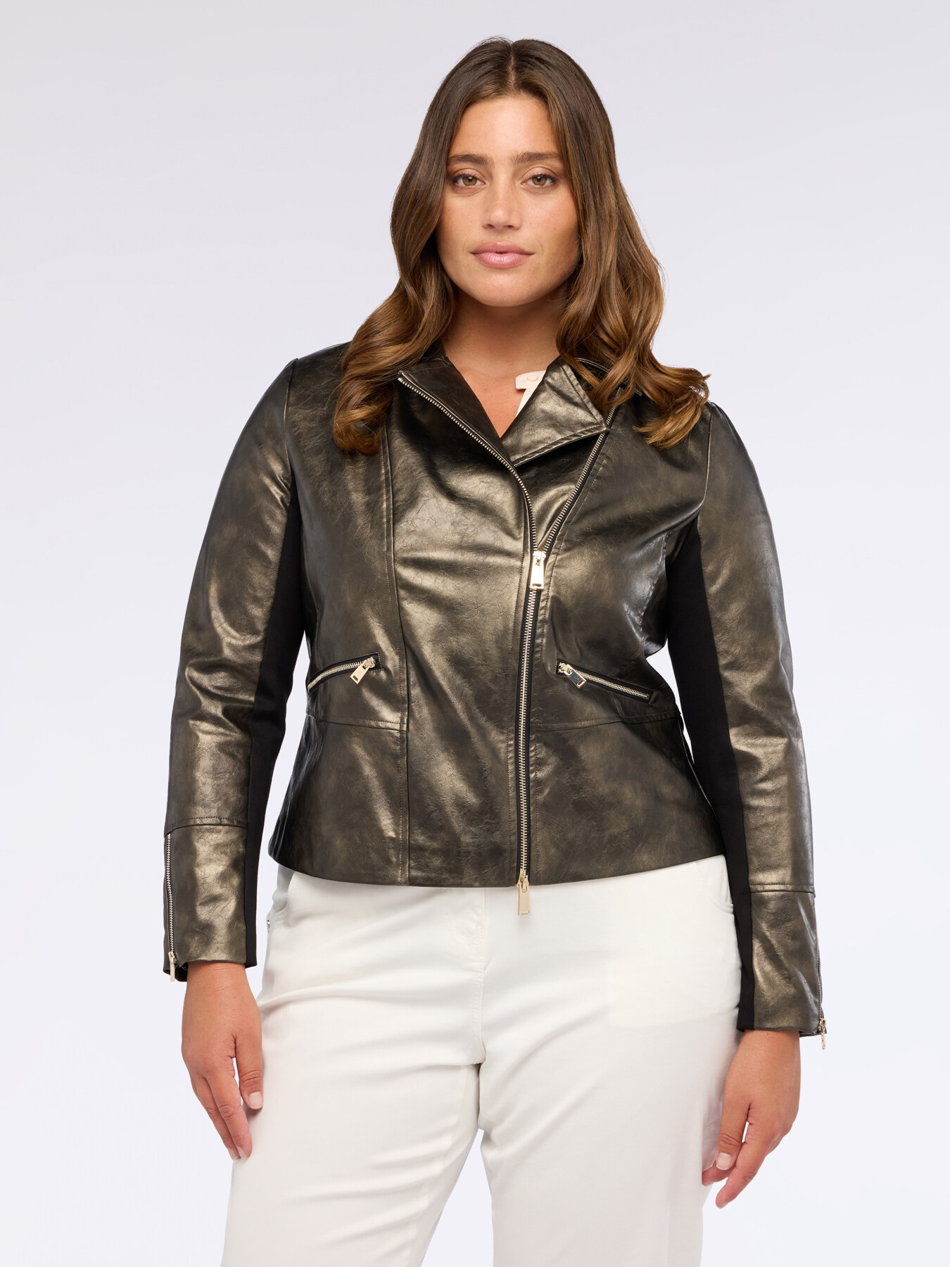 Biker jacket with stretch fabric inserts image number 2