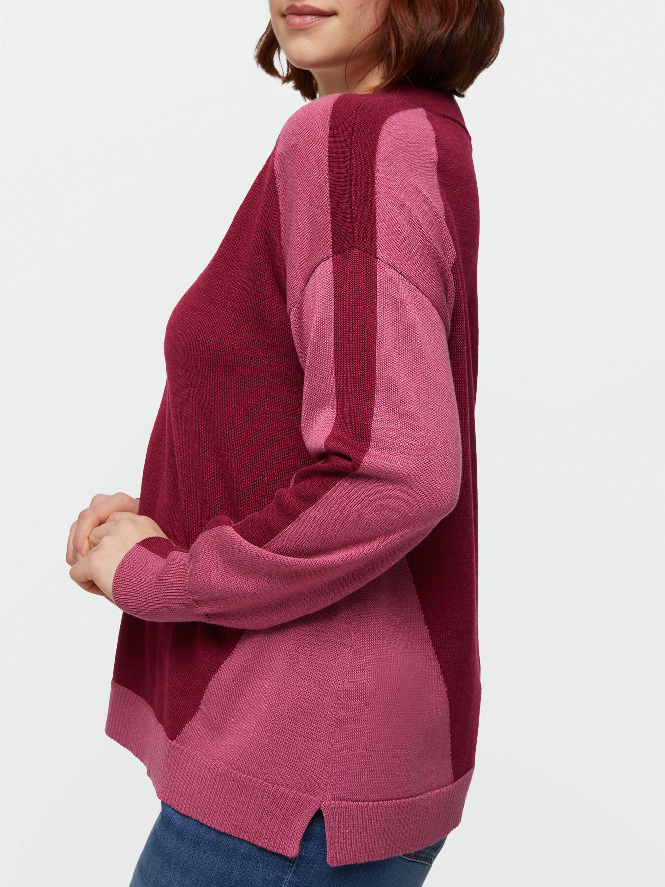 Block colour jumper with V-neck image number 3