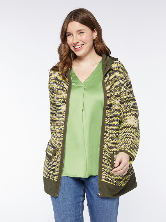 Patterned cardigan with fabric parts