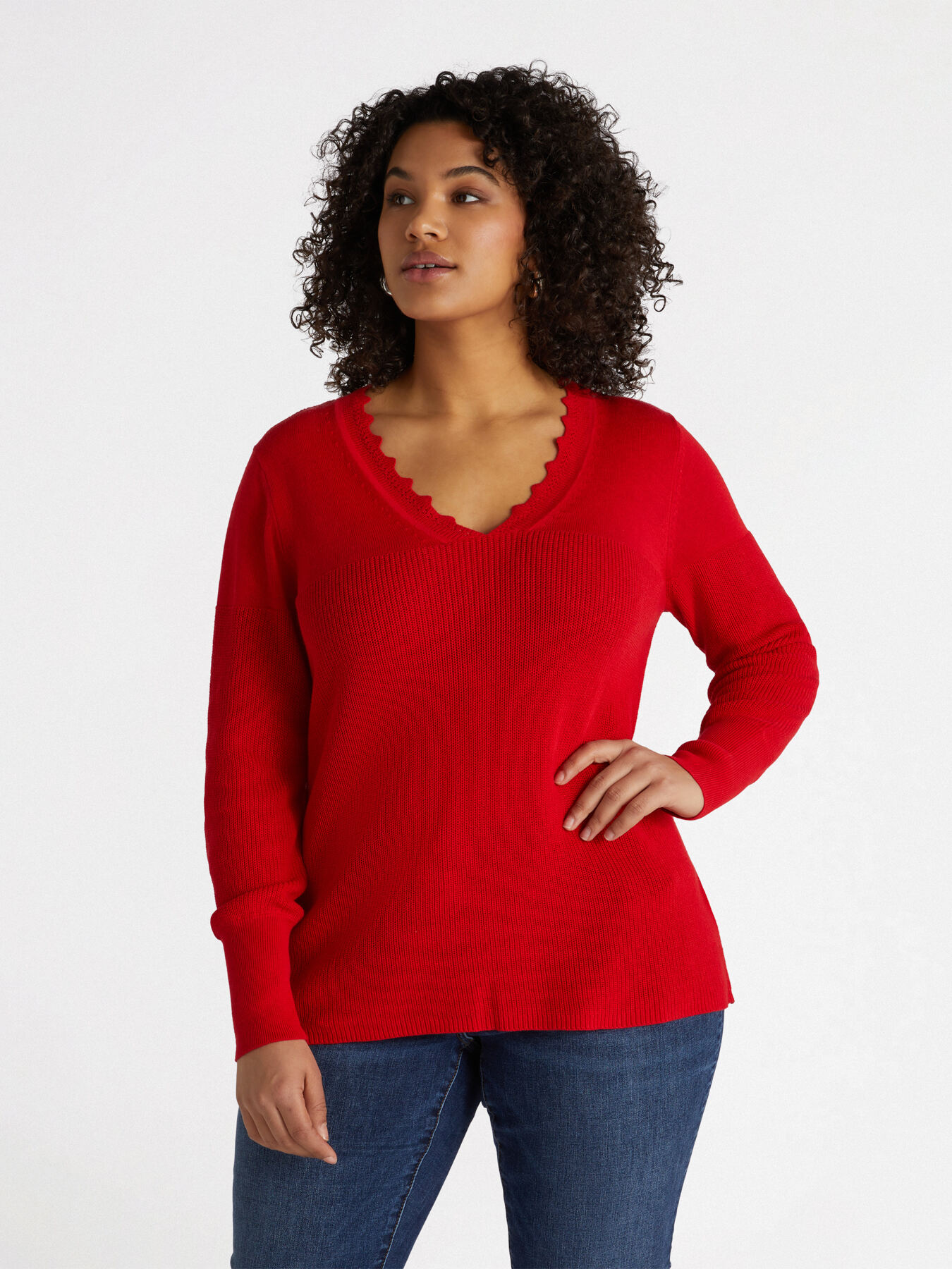 Maglia in misto cotone con scollo a V image number 2