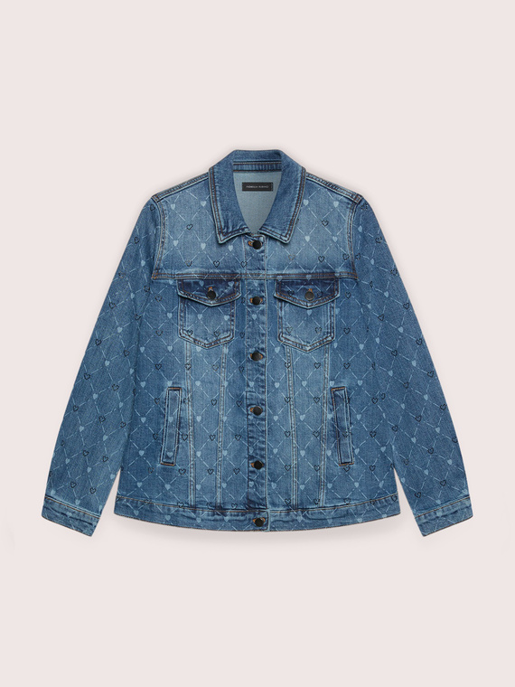 Denim jacket with print and hearts