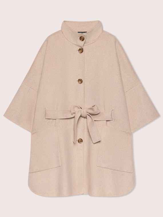 Wool-blend cloth coat with belt