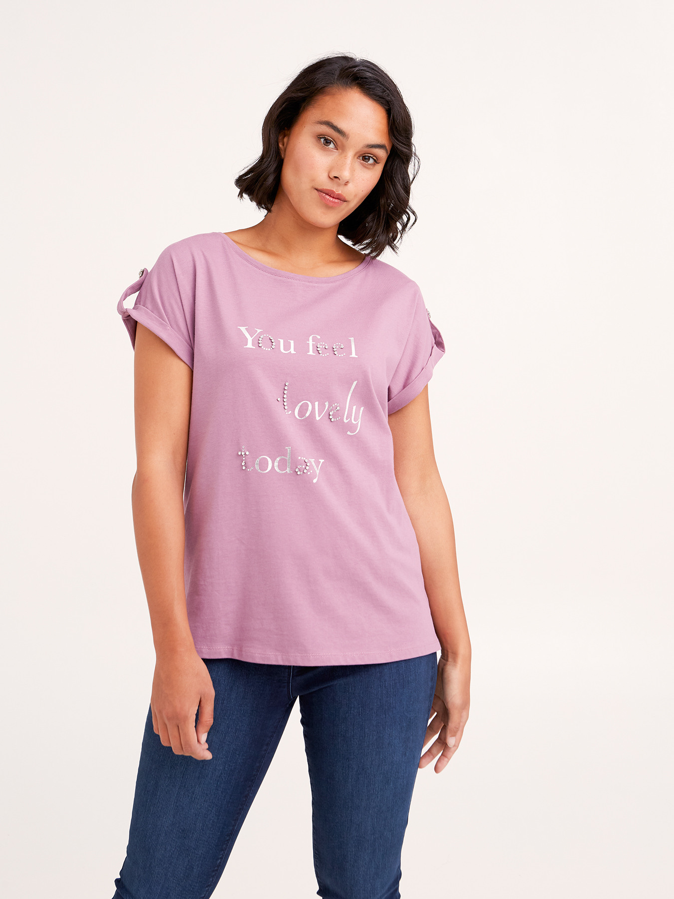 T-shirt con stampa e bottoni gioiello image number 0