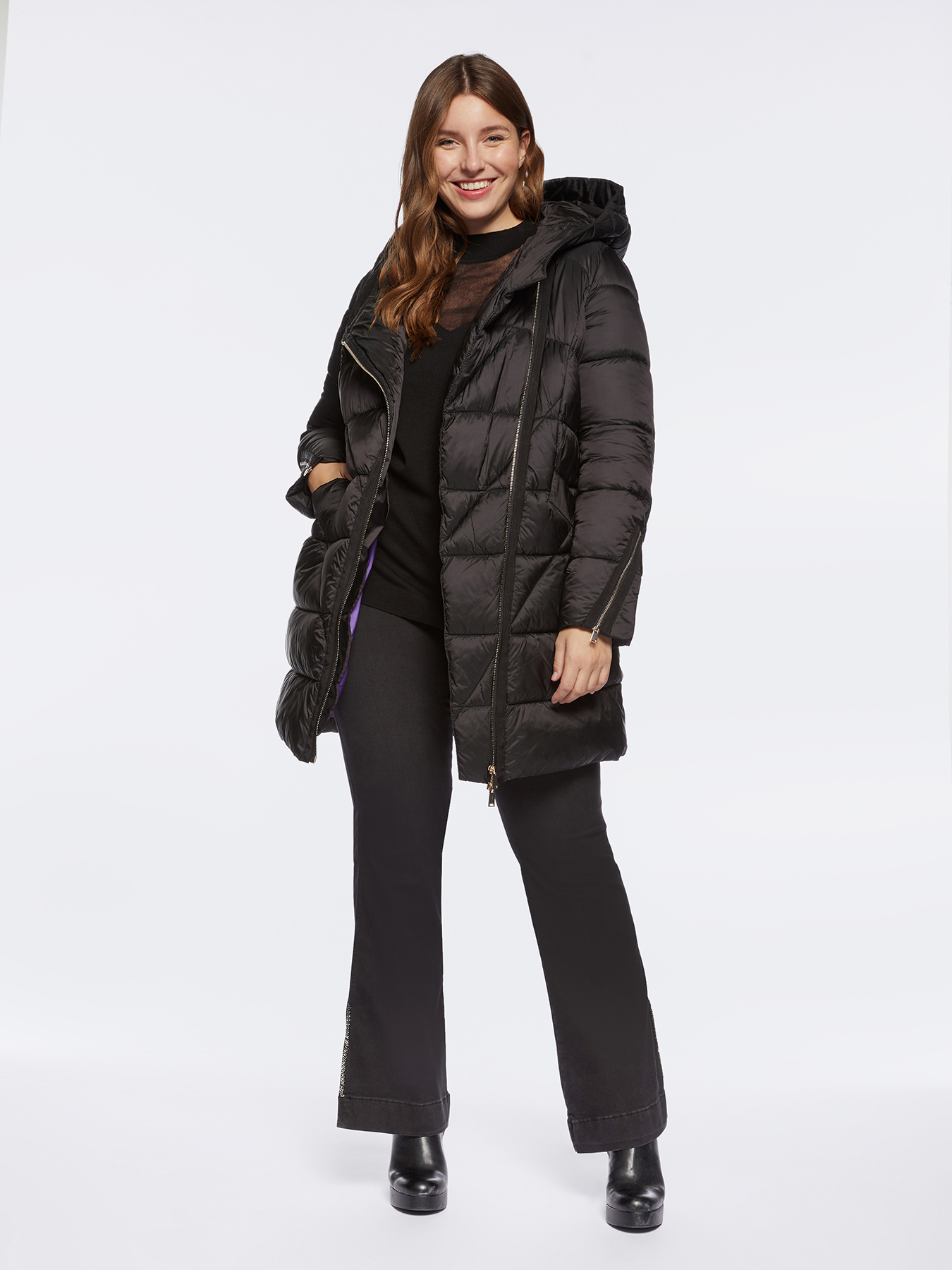 Down jacket with asymmetrical fastening image number 2