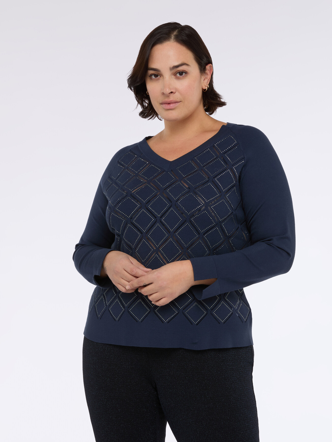 V-neck sweater with diamond detail and light points image number 2