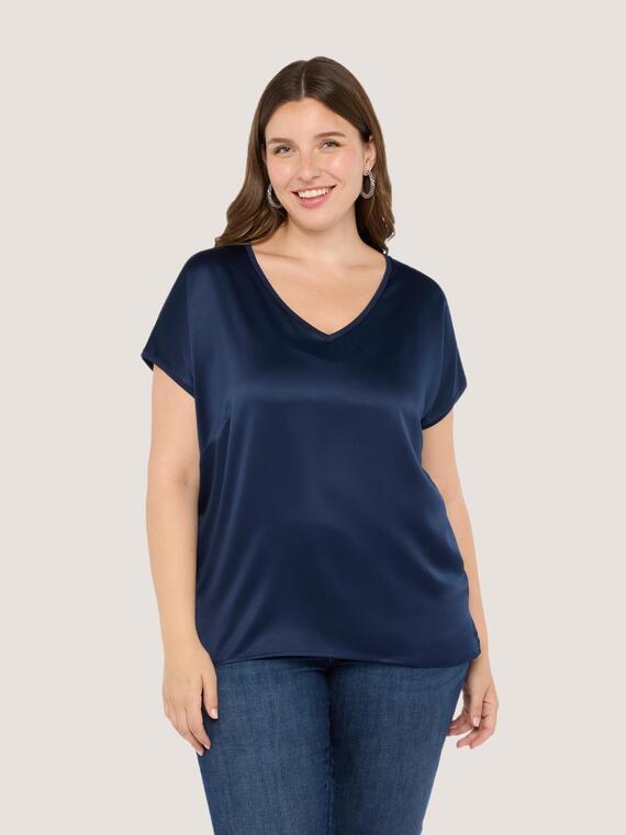 Zweistoffiges T-Shirt mit V-Ausschnitt