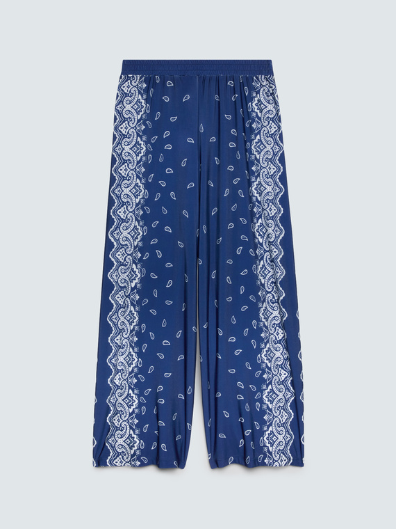 Wide Leg Bandana Print Trousers