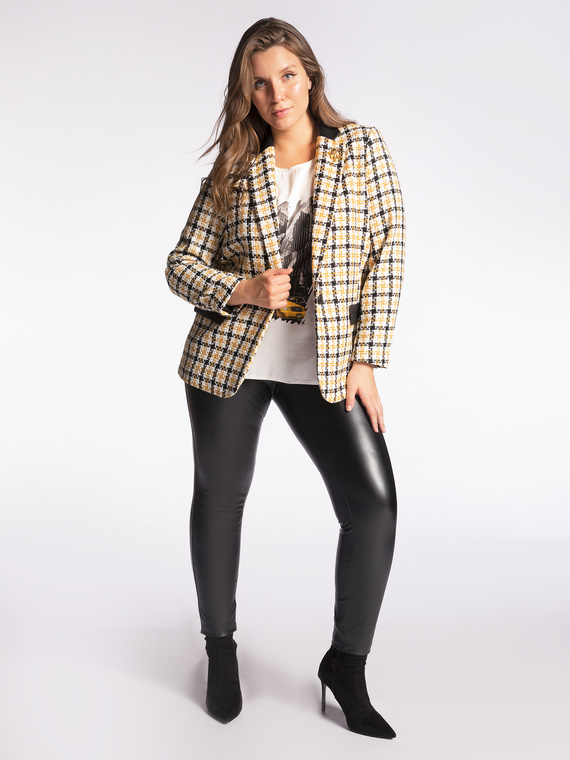 Patterned blazer with faux leather parts