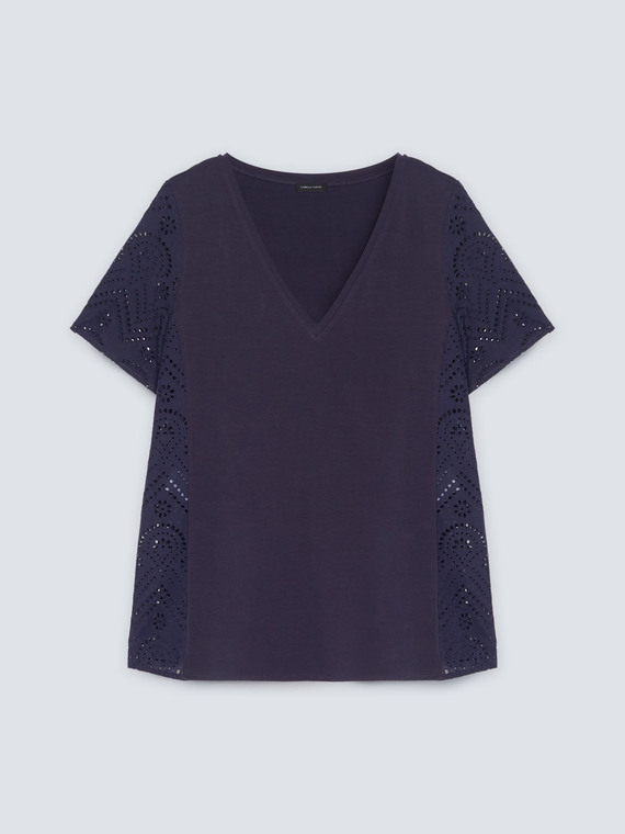 T-shirt with broderie anglaise inserts