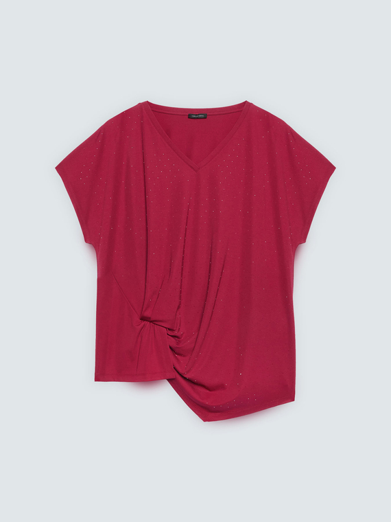 T-shirt con drappeggio e punti luce