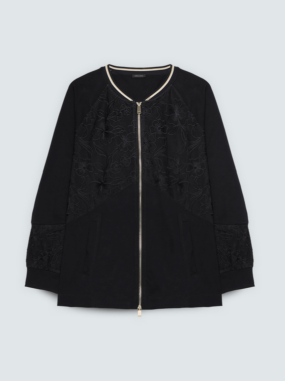 Open sweatshirt with floral embroidery
