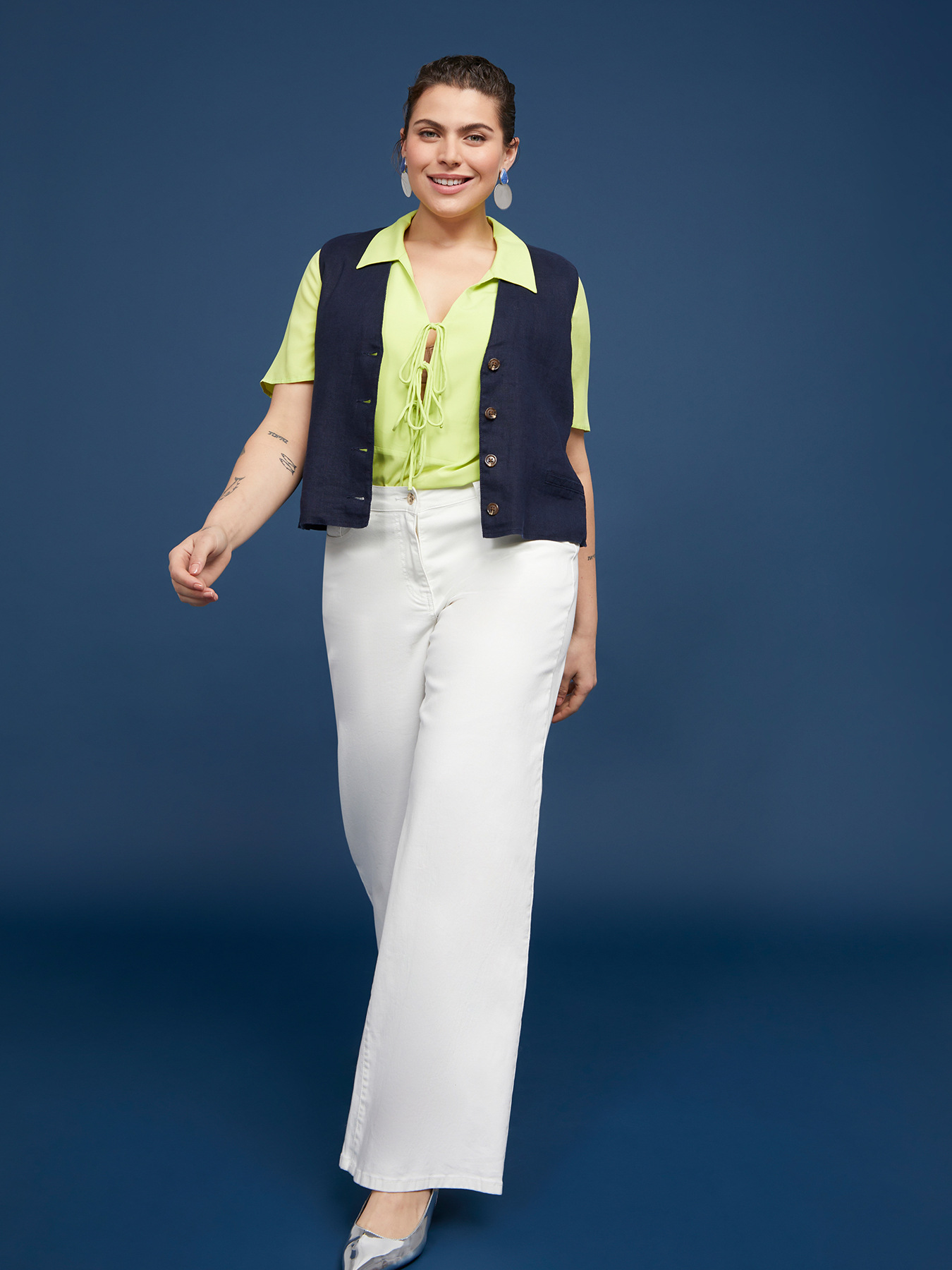 Jean &agrave; jambe large en coton image number 0