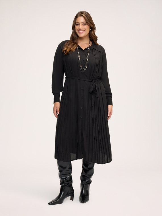 Long pliss&eacute; chemisier dress in georgette