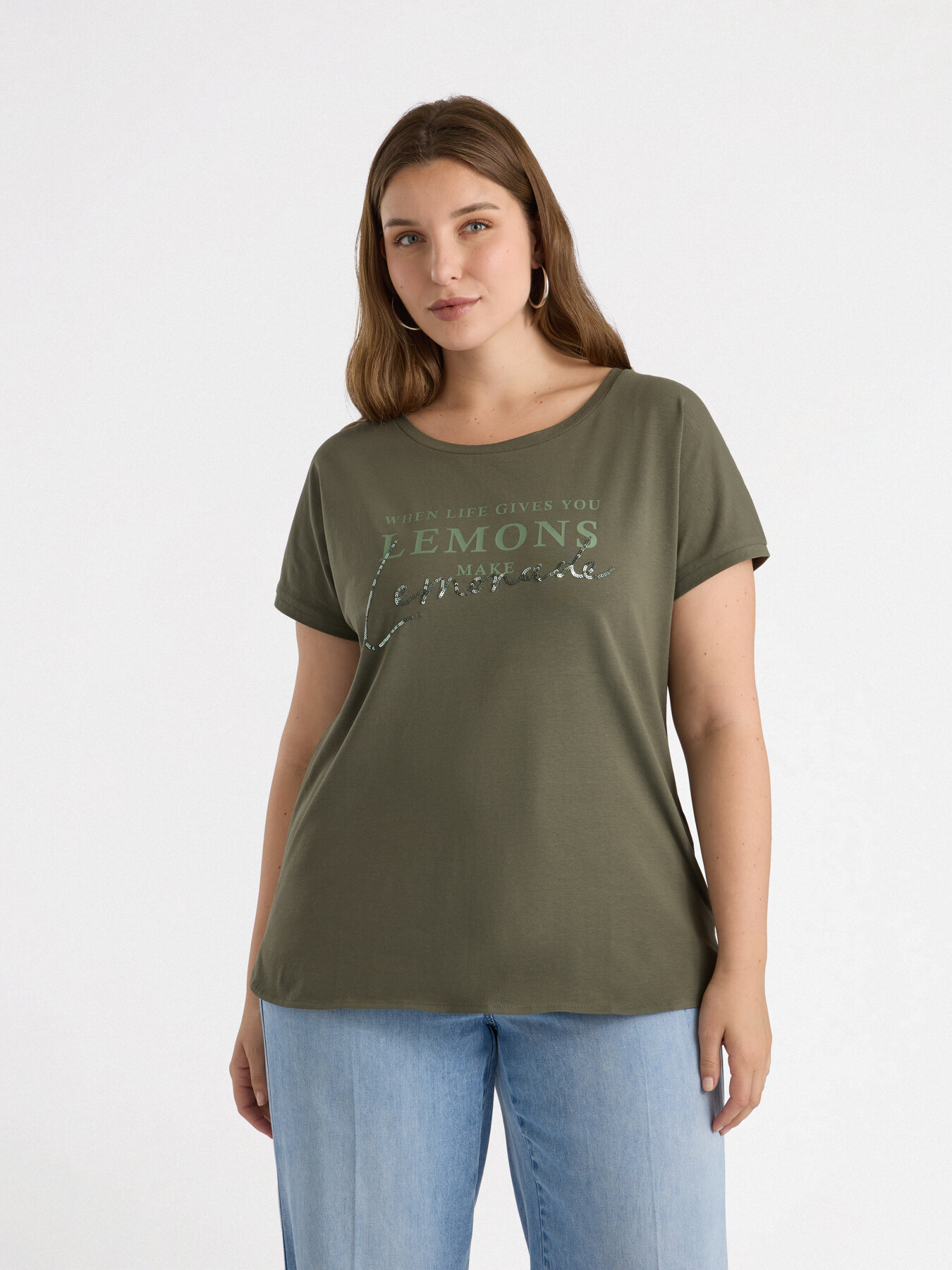 T-shirt with writing and embroidery image number 0