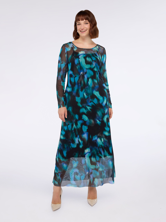 Vestito lungo in tulle con stampa sfumata