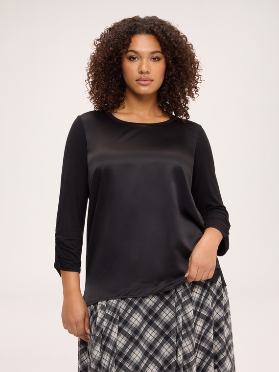 Bi-material T-shirt in satin and jersey
