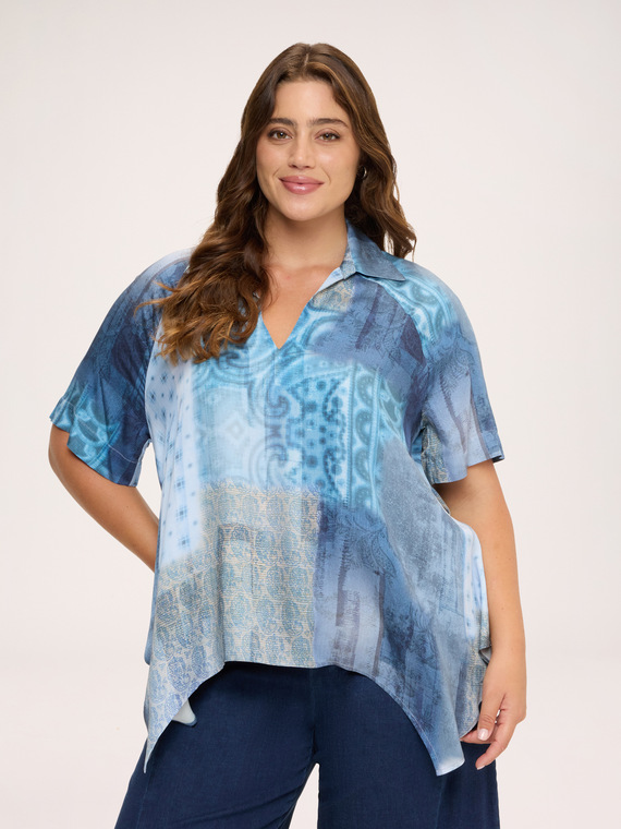 Blouse with faded bandana print
