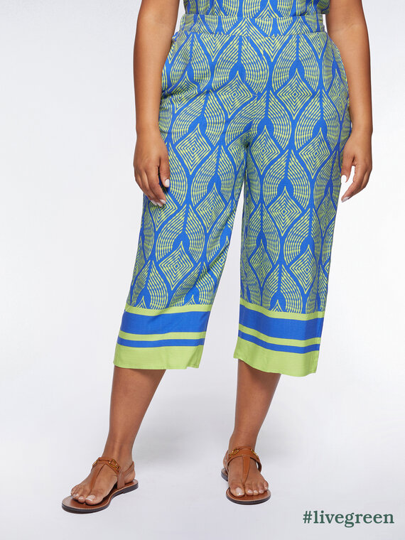 Fiorella Rubino - Pantaloni cropped stampati in viscosa ECOVERO™ Donna, Bluette Taglia: 41 (50 IT)