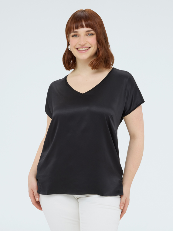 Two-material V-neck T-shirt