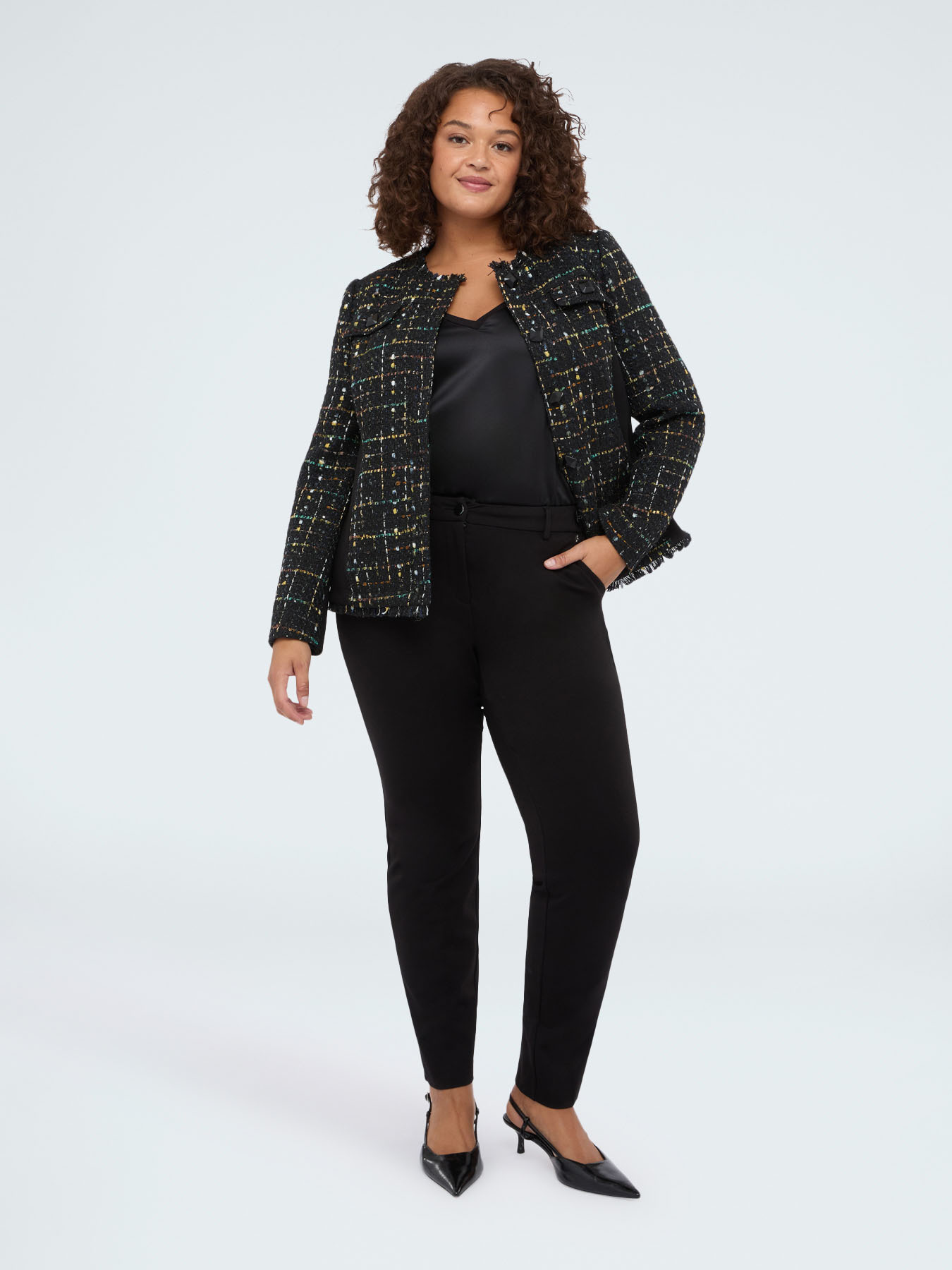 T-shirt bimati&egrave;re avec col en V et manches longues image number 2