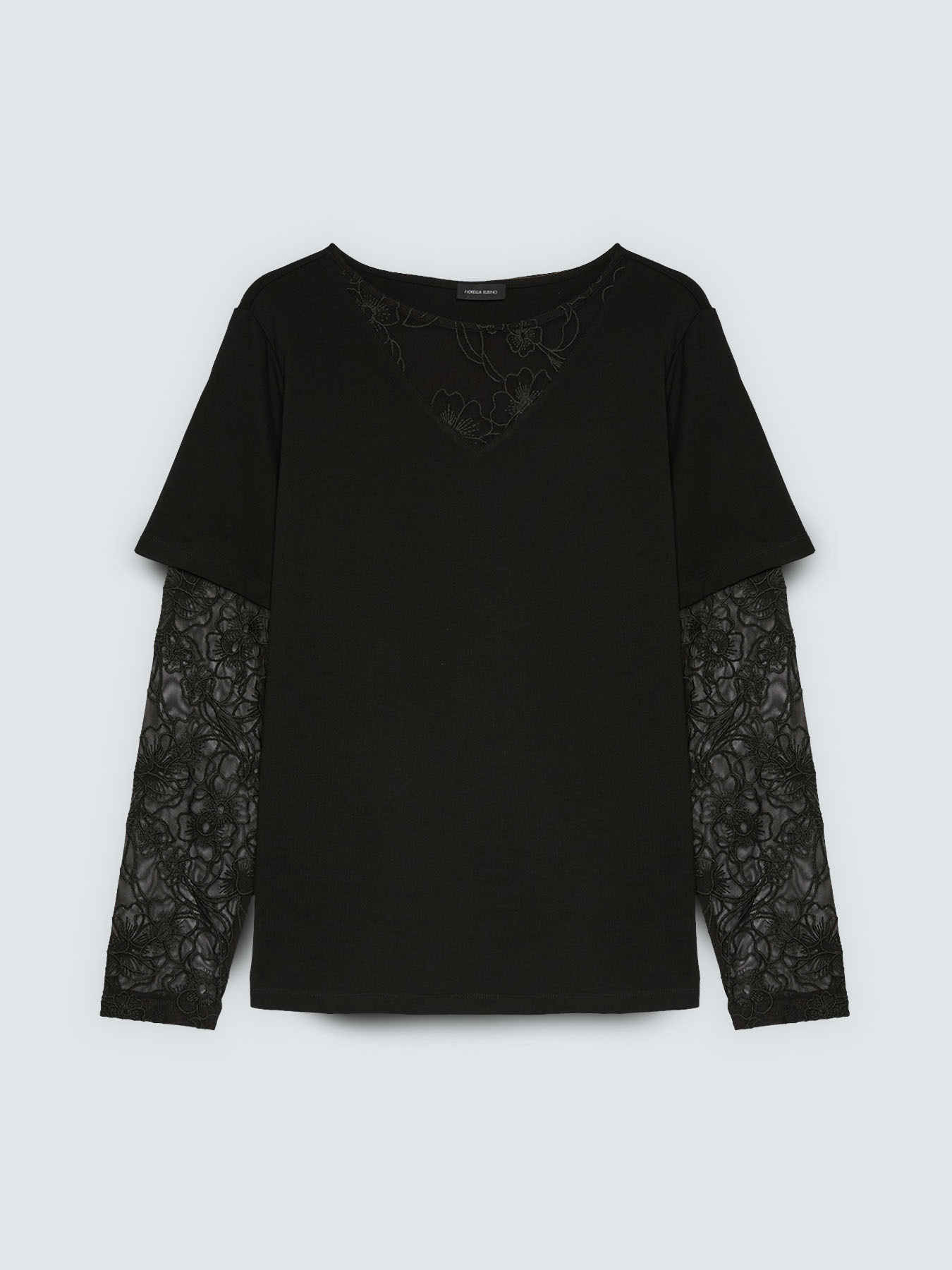 T-shirt con maniche e scollo in pizzo image number 4