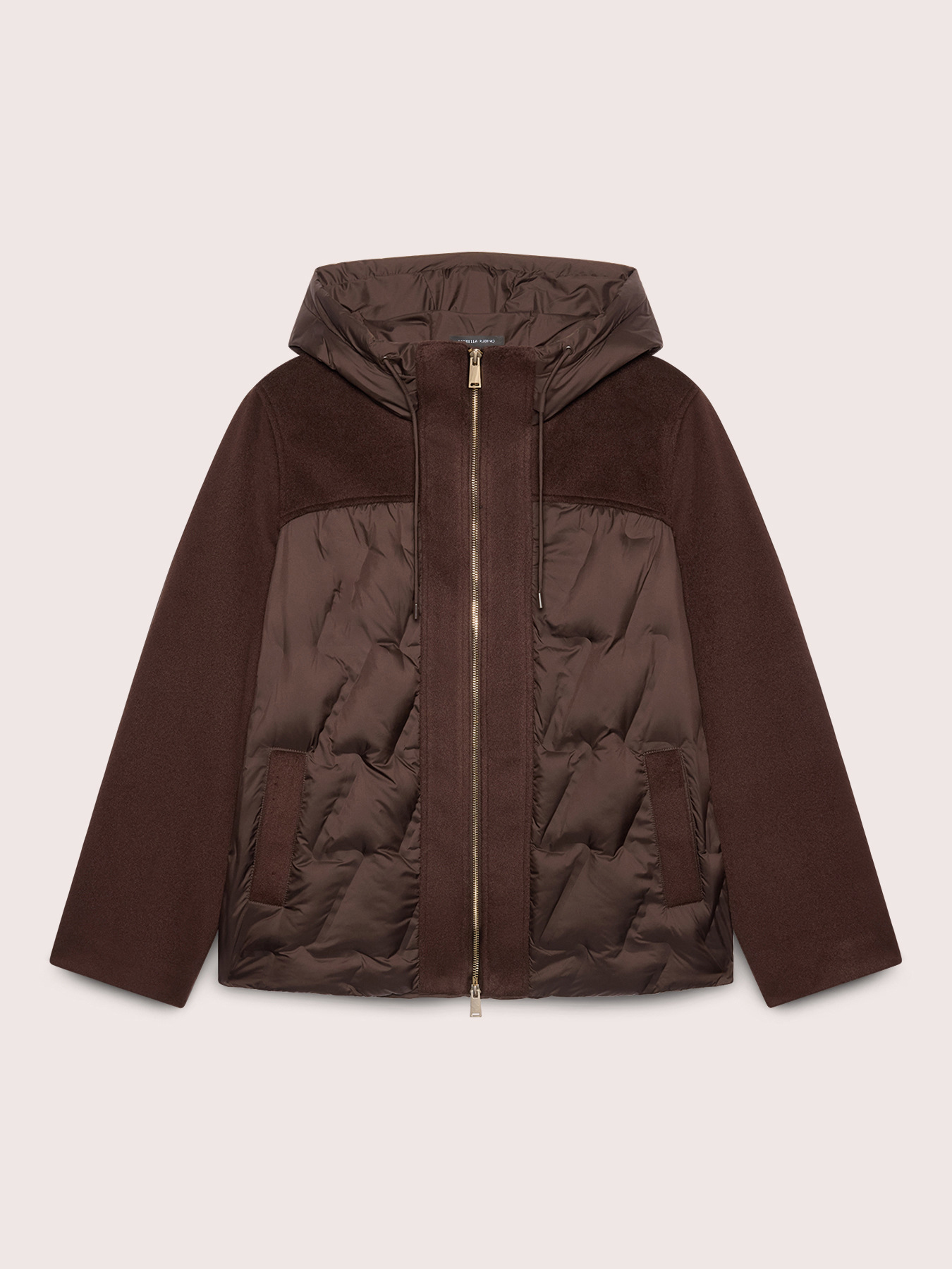 Bi-material down jacket with hood image number 4