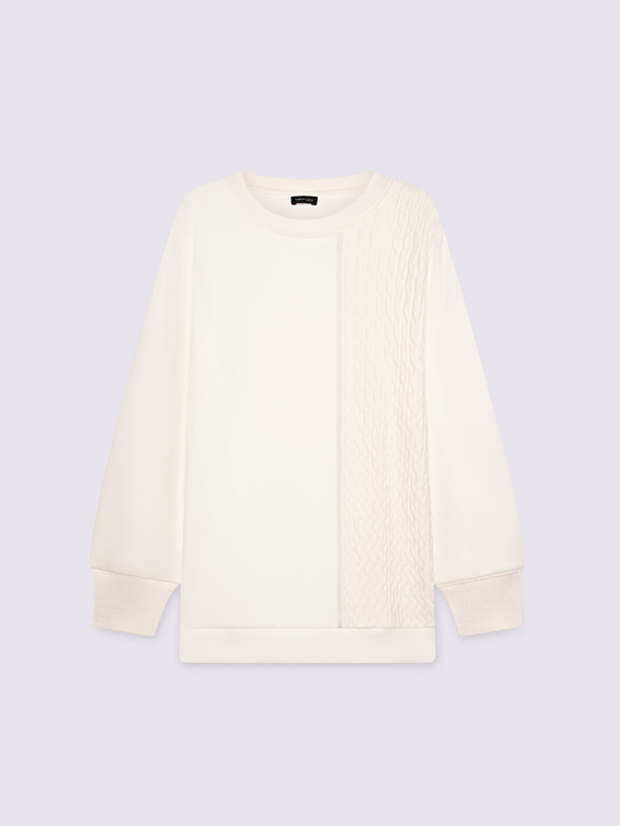 Sweat-shirt en double tissu avec motif tress&eacute;