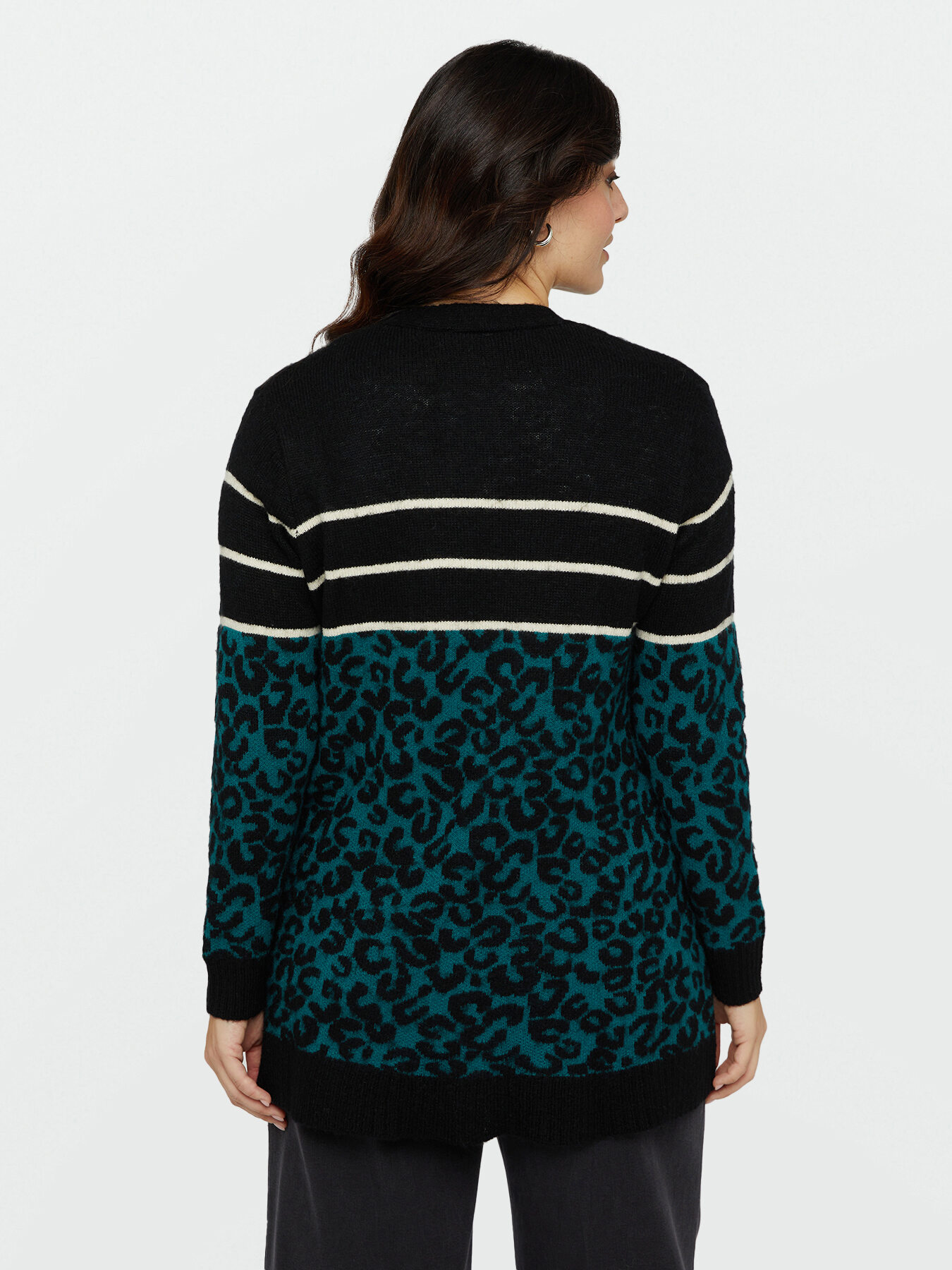 C&aacute;rdigan largo animalier con parte superior a rayas image number 1