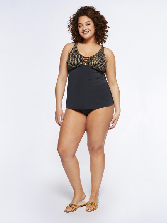 Tankini with gold mesh upper part
