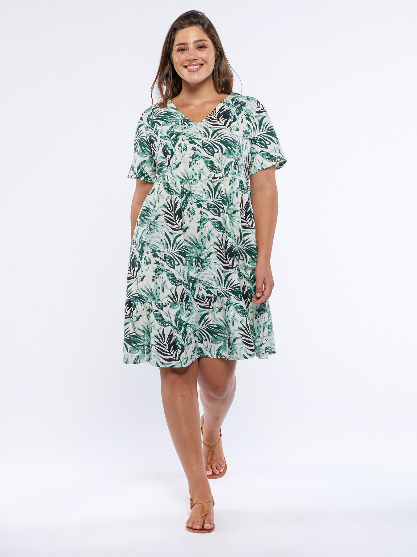 Robe en lin et coton avec imprim&eacute; jungle image number 0