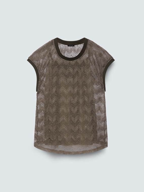 T-shirt en tricot ajour&eacute; avec paillettes