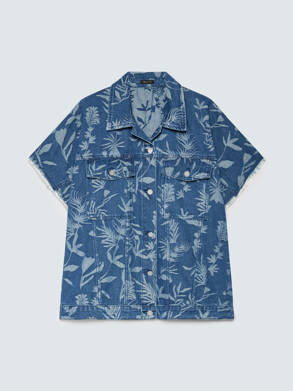Camicia in denim con motivo jacquard foliage