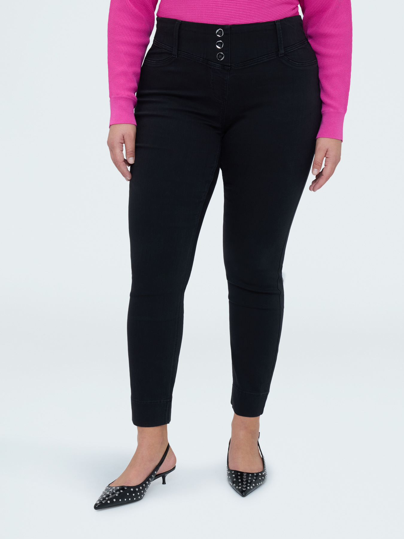 Jeggings in denim black con bottoni decorativi image number 2