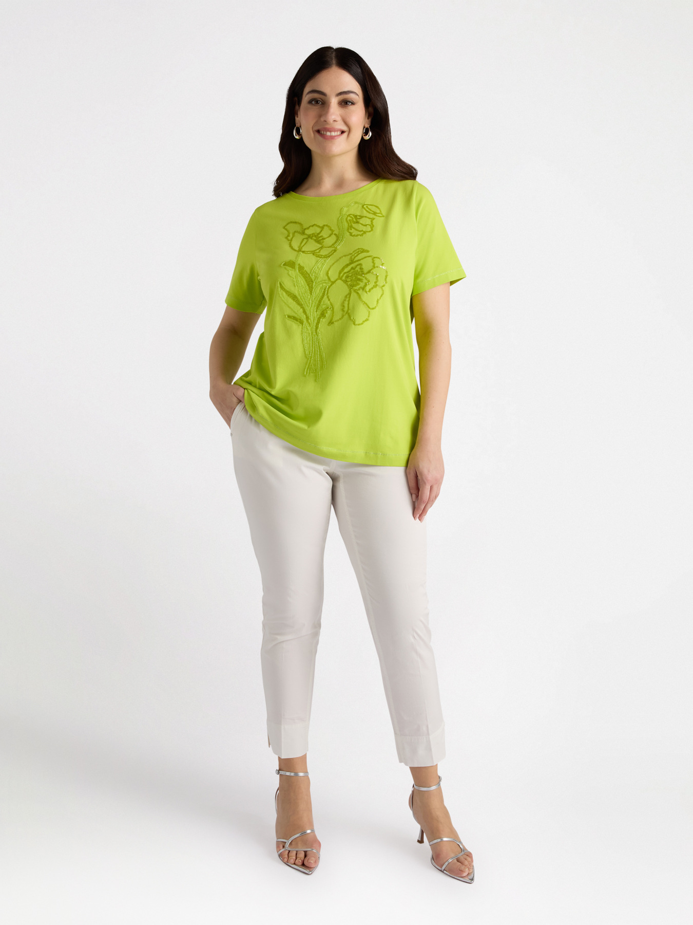 T-shirt with floral embroidery image number 2