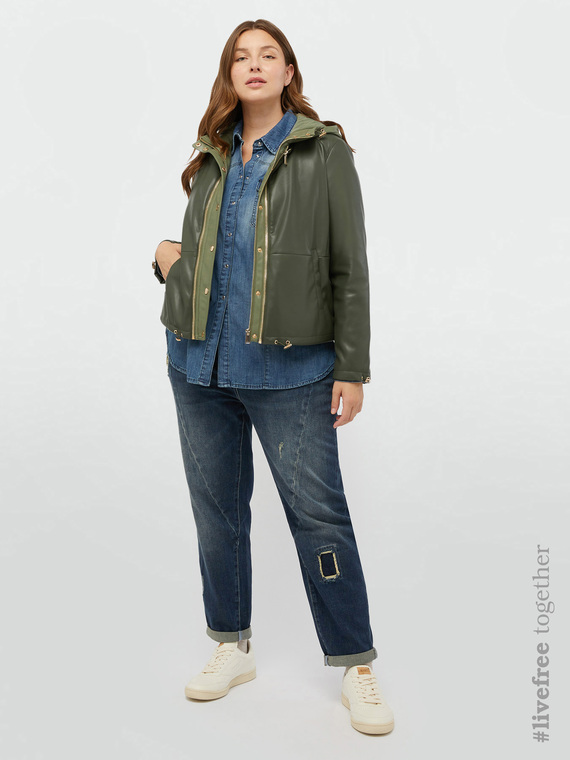 Fiorella Rubino - Jeans barrel con strappi e patch Donna, Blu Taglia: 45 (54 IT)