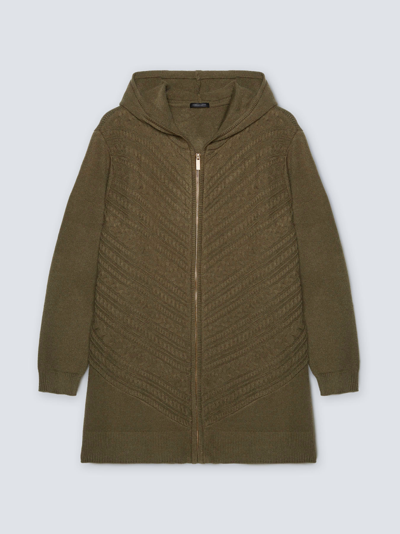 Hooded cardigan with cable pattern image number 4