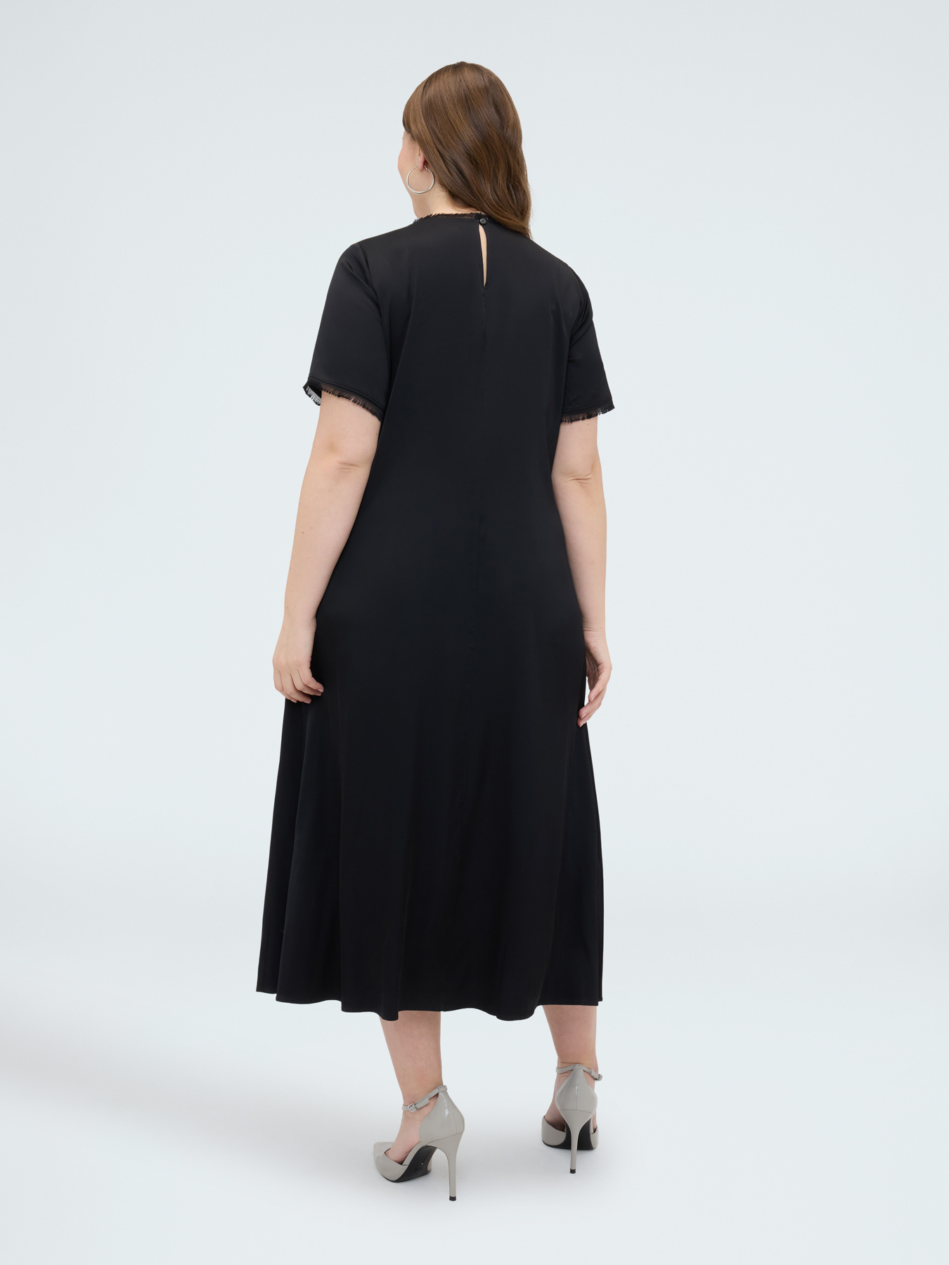 A-line satin dress with fringed details image number 1