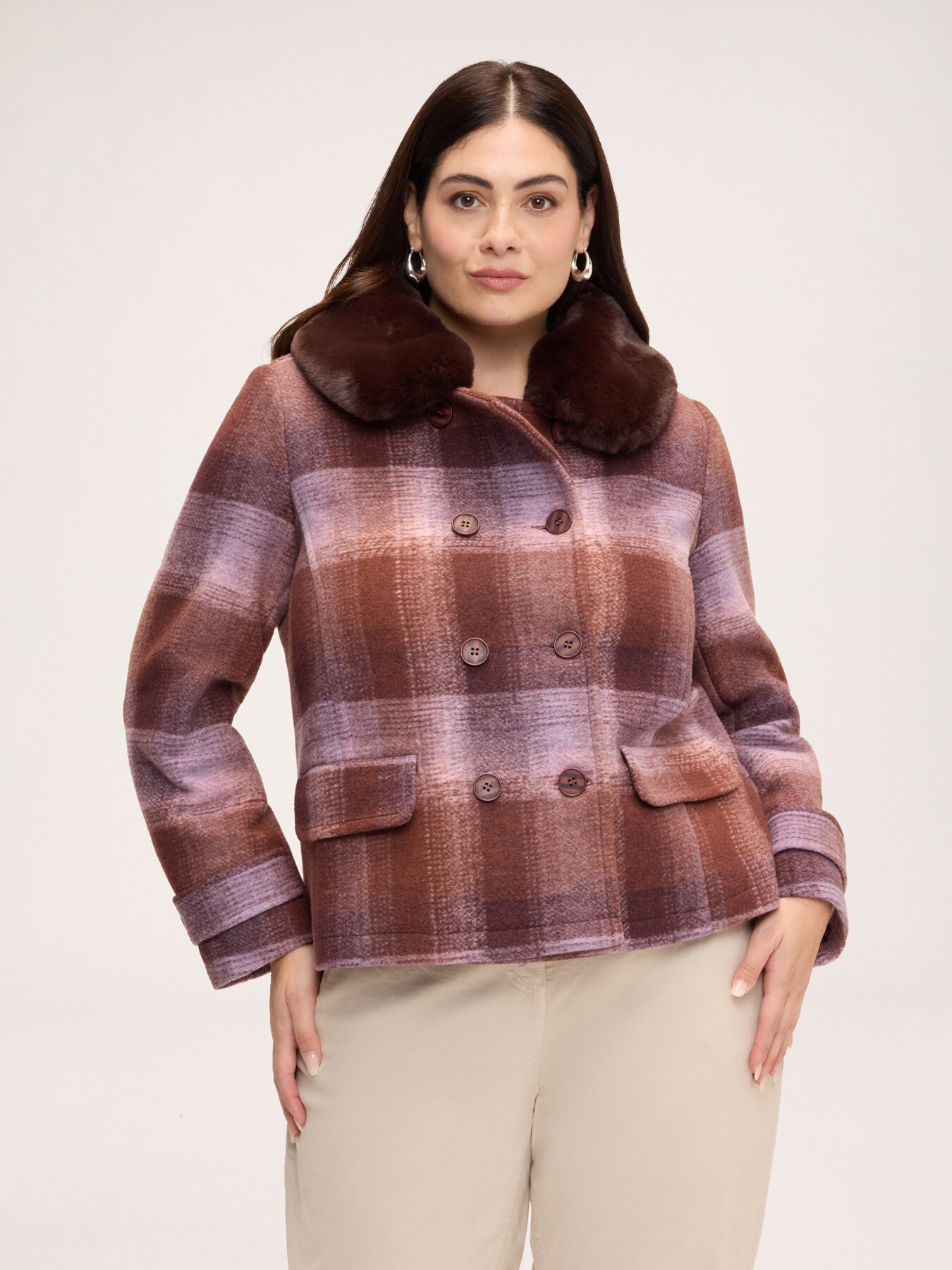 Double-breasted jacket in checked wool blend image number 0