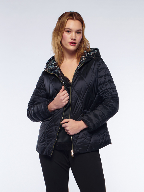 Lightweight down jacket with polka dot lining