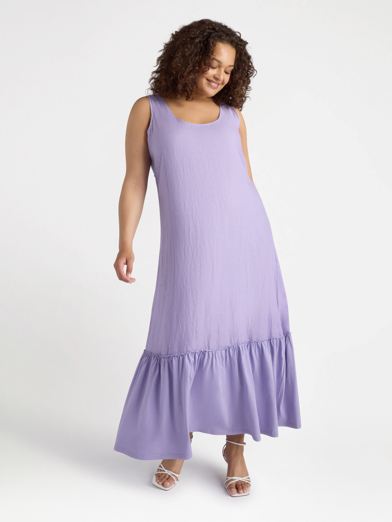 Robe longue sans manches en lin avec volant dans le bas image number 0
