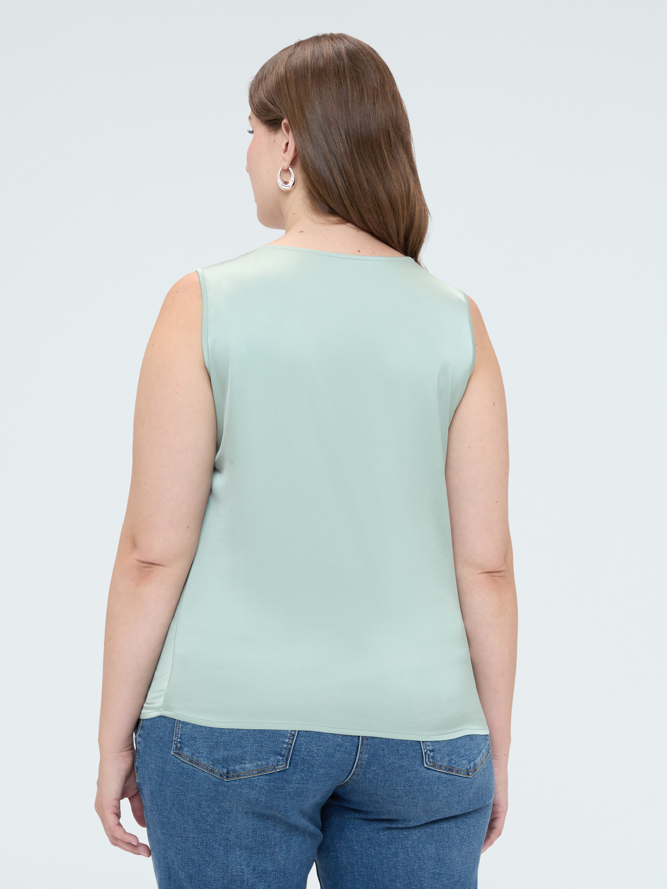 Stretch satin blouse with asymmetric draping image number 1
