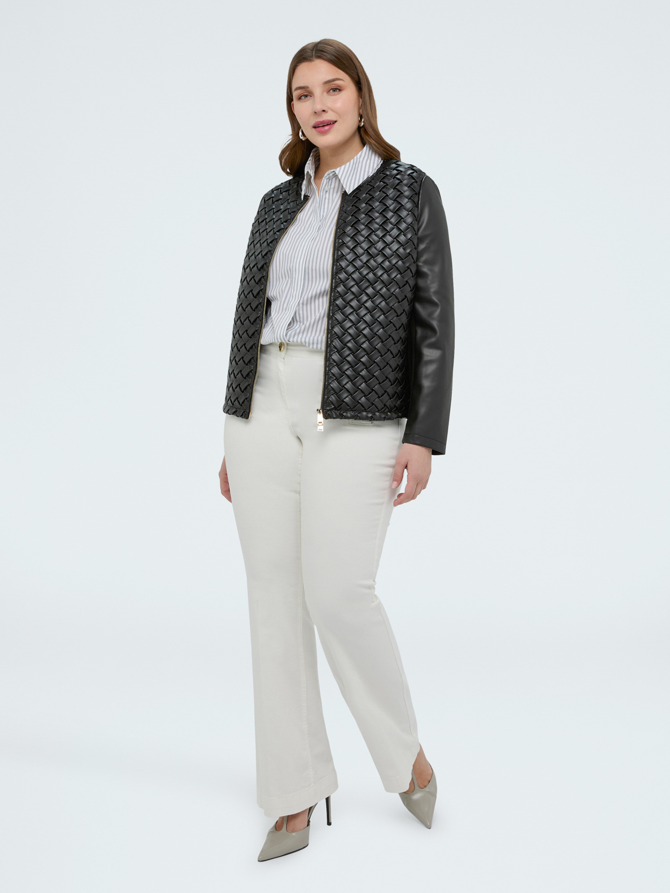 Biker jacket with woven detailing image number 0