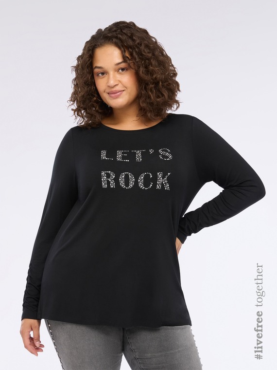 T-shirt in jersey con scritta in strass