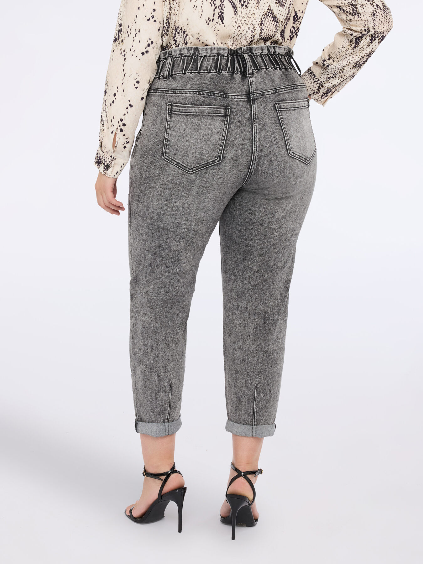 Balloon jeans with used effect and luminous appliqu&eacute;s image number 1