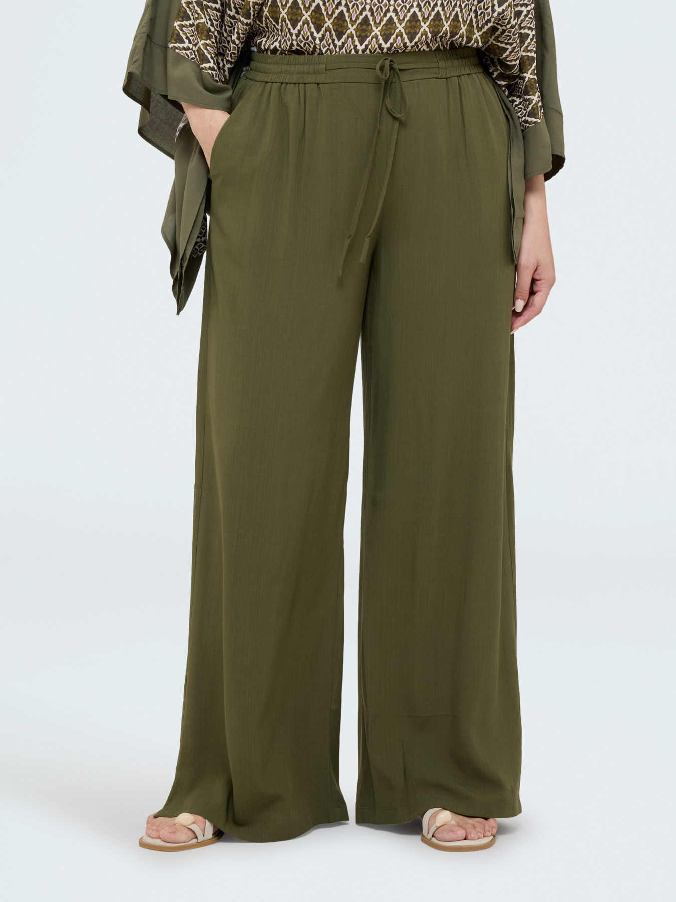 Wide Leg Pants with drawstring waist image number 2