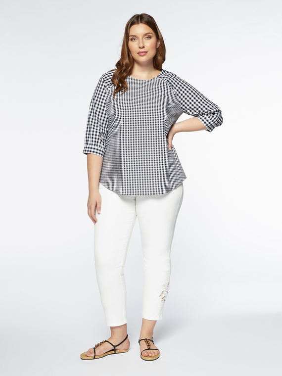 Fiorella Rubino - Blusa in cotone a quadretti Vichy Donna, Nero Taglia: 45 (54 IT)
