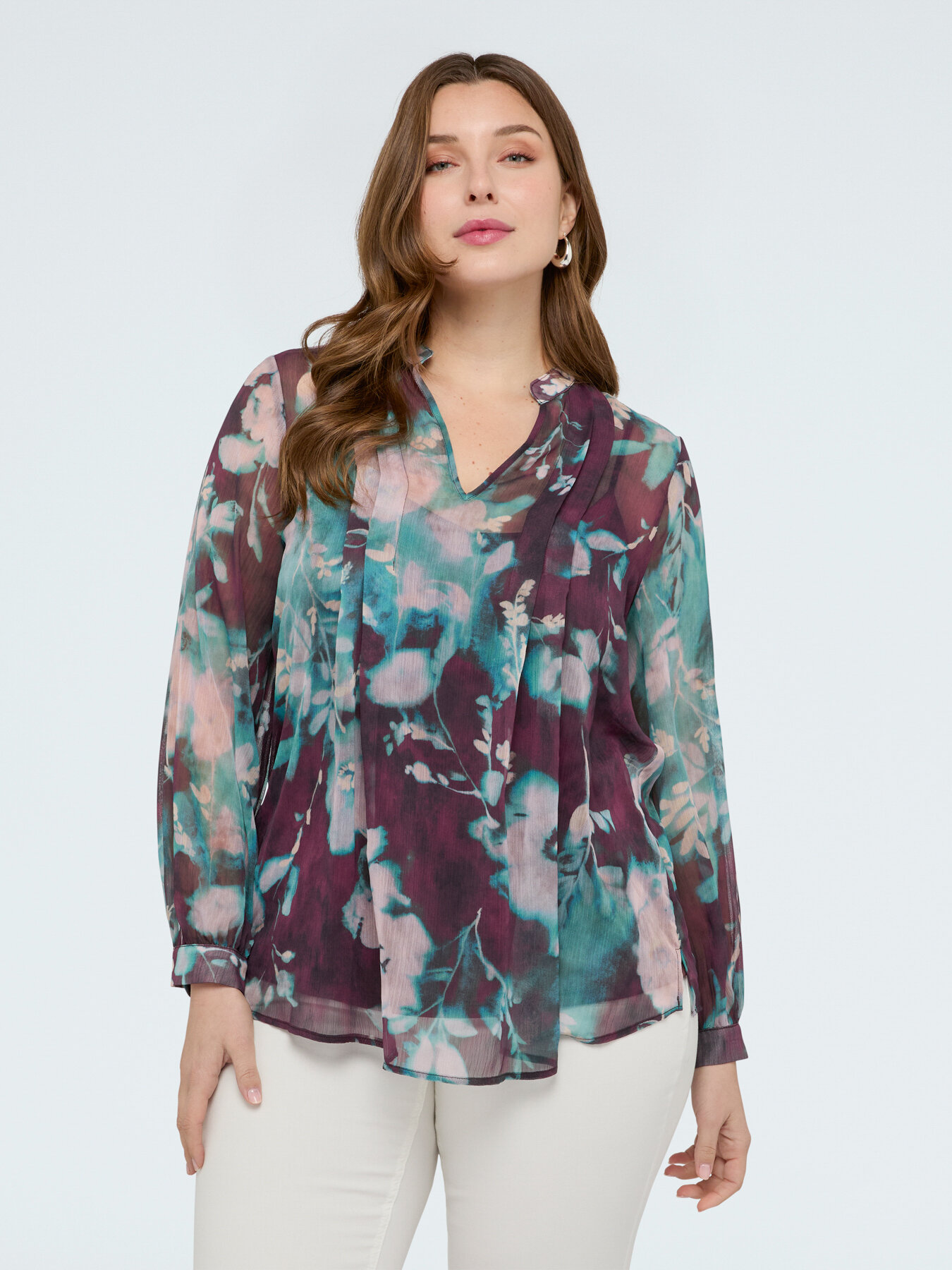 Blouse imprim&eacute; floral en cr&ecirc;pon image number 2