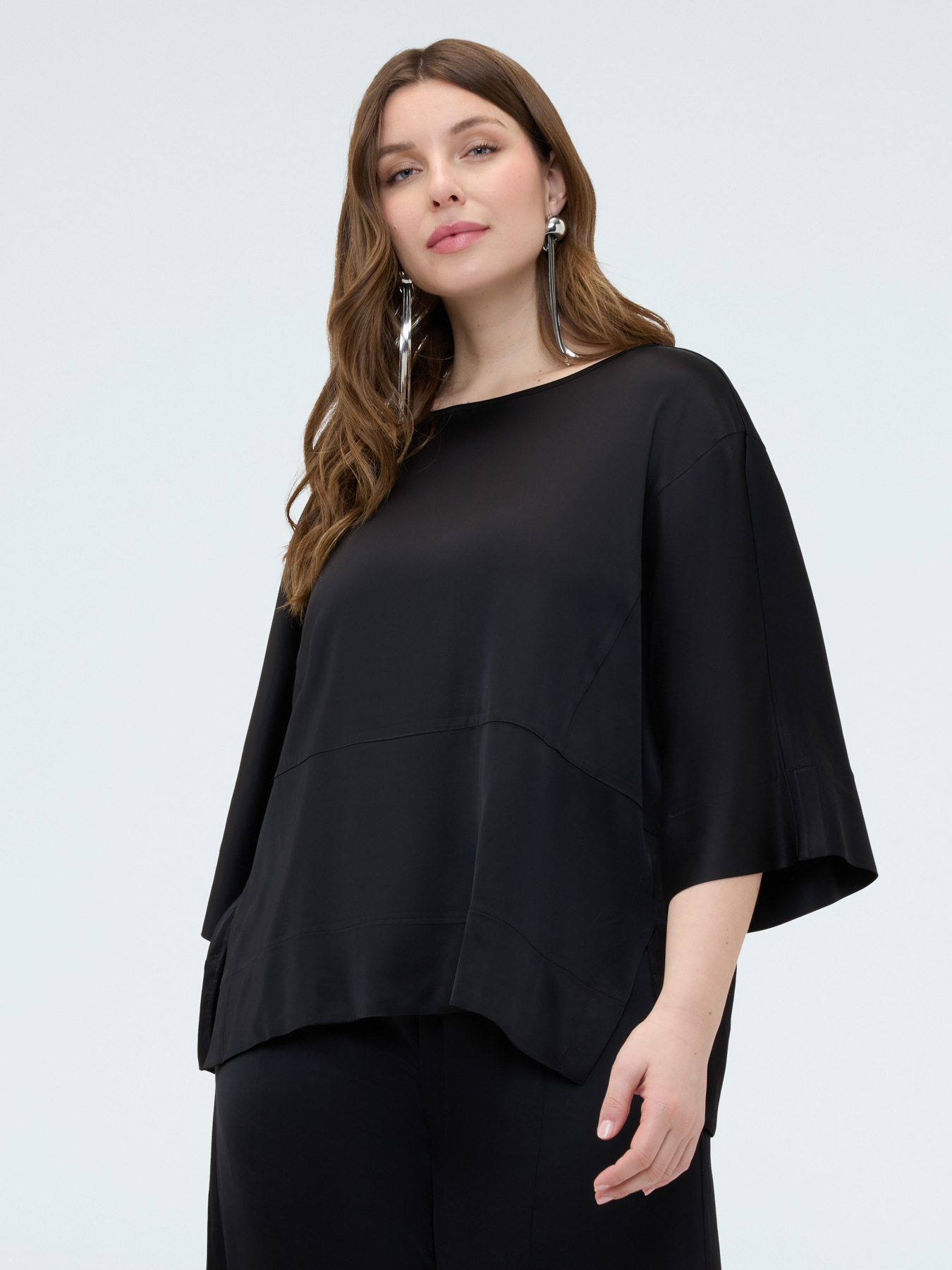 Satin blouse with boat neckline image number 2