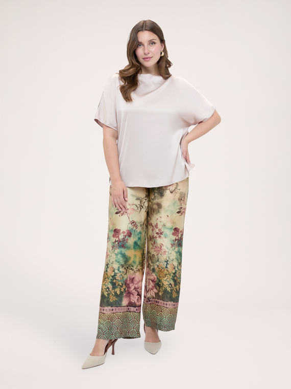Satin blouse with boat neckline and cut-out